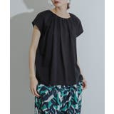 BLACK | クールタッチフレンチスリーブタックブラウスTシャツ | SENSE OF PLACE 