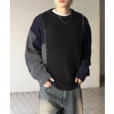 NAVY | ブロッキングステッチクルーネックニット | SENSE OF PLACE