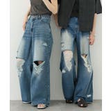 『ユニセックス』ダメージデニムワイドパンツ | SENSE OF PLACE | 詳細画像1