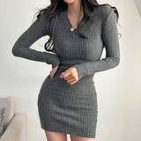 GRY | リブニットミニワンピース スリムフィット タイト | VICTORIA