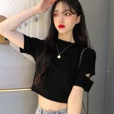 モックネックカラーTシャツ クロップドTシャツ レディース | VICTORIA | 詳細画像3 