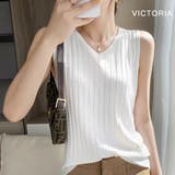 WHT | ノースリーブニット トップス サマーニット半袖ニット細見え | VICTORIA