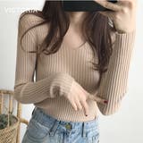 BEG | Vネック リブニット トップス | VICTORIA
