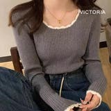 GRY | リブニット 長袖 バイカラー | VICTORIA