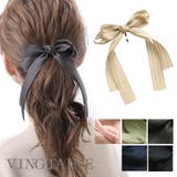 ストライプ柄ロングリボンポニーフック ヘアカフ ヘアフック | VINGTAINE | 詳細画像1 