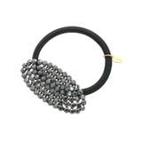 ブラック | ビジューストーン＆パールオーバル型ヘアゴム シンプル ヘアアクセサリー | VINGTAINE