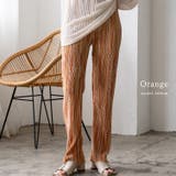 オレンジ | 柄波プリーツ生地パンツ | Vita Felice
