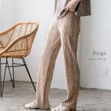 ベージュ | 柄波プリーツ生地パンツ | Vita Felice