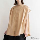 （L）ライトベージュ | スタンドカラーフレンチスリーブブラウス | Vita Felice