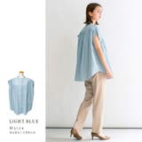 （M）ライトブルー | スタンドカラーフレンチスリーブブラウス | Vita Felice