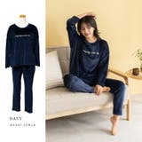 ネイビー | パールシャギ胸刺繍入り ルームウェア【上下セット】 | Vita Felice