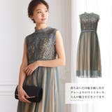 ライトカーキ | ノースリーブレースシフォンパーティーミディアム丈ドレスワンピース | Vita Felice