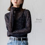 ブラック | リボンデザイン ハイネックシアーメッシュトップス | Vita Felice