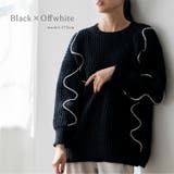 オフホワイトブラック | 配色ウェーブデザインパイピングニット | Vita Felice