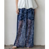 ネイビー | フラワーシアーメッシュサイドラインパンツ | Vita Felice