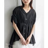 ブラック | シアーギャザーペプラムブラウス | Vita Felice