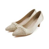 ベージュ | ビジューパール飾りグリッターレースパンプス | VIVIAN COLLECTION