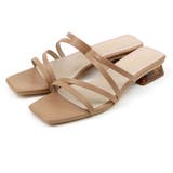 キャメル | スクエアトゥメニー華奢ストラップクリアヒールサンダル | VIVIAN COLLECTION