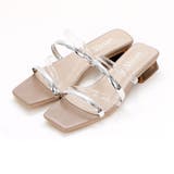 グレージュコンビ | スクエアトゥメニー華奢ストラップクリアヒールサンダル | VIVIAN COLLECTION