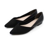 ブラック | ポインテッドトゥVカット切り替えデザインフラットパンプス | VIVIAN COLLECTION