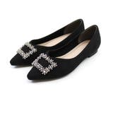 ブラックスエード | ポインテッドトゥビジューバックルモチーフフラットパンプス | VIVIAN COLLECTION