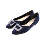 ネイビーコンビ | ポインテッドトゥビジューバックルモチーフフラットパンプス | VIVIAN COLLECTION