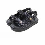 ブラック | 厚底ゴールドモチーフツイードサンダル | VIVIAN COLLECTION