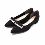 ブラックツイード | ポインテッドトゥゴールドバックルモチーフパンプス | VIVIAN COLLECTION