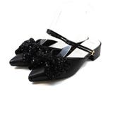 ブラック | 2WAYポインテッドトゥスパンコールリボンストラップミュール | VIVIAN COLLECTION