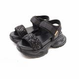 ブラック | 厚底グリッターベルクロスポーツサンダル | VIVIAN COLLECTION