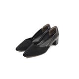 ブラックスエード | ポインテッドトゥ異素材フラワーカット4cmヒールパンプス | VIVIAN COLLECTION