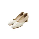 ホワイトツイード | ポインテッドトゥ異素材フラワーカット4cmヒールパンプス | VIVIAN COLLECTION