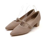 ベージュ | 履きごこちやみつき感激 ポインテッドトゥメリージェーン4cmヒールニットパンプス | VIVIAN COLLECTION