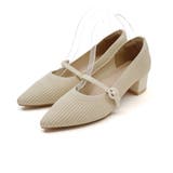 アイボリー | 履きごこちやみつき感激 ポインテッドトゥメリージェーン4cmヒールニットパンプス | VIVIAN COLLECTION