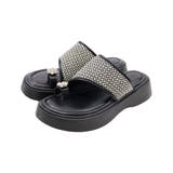 ブラック | キラキラフラワービジュー厚底トングサンダル | VIVIAN COLLECTION