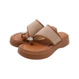 キャメル | キラキラフラワービジュー厚底トングサンダル | VIVIAN COLLECTION