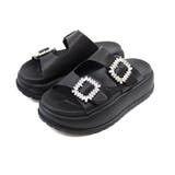 ブラック | 厚底スクエアダブルビジューバックルサンダル | VIVIAN COLLECTION