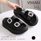 厚底スクエアダブルビジューバックルサンダル | VIVIAN COLLECTION | 詳細画像1