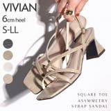 スクエアトゥくびれヒールアシメ華奢ストラップサンダル | VIVIAN COLLECTION | 詳細画像1