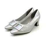 シルバー | スクエアトゥデザインヒールバックルモチーフパンプス | VIVIAN COLLECTION