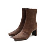 ブラウン | スクエアトゥプレートヒールショートブーツ | VIVIAN COLLECTION