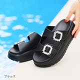 厚底スクエアダブルビジューバックルサンダル | VIVIAN COLLECTION | 詳細画像15