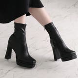 スクエアトゥ厚底プラットフォームストレッチショートブーツ | VIVIAN COLLECTION | 詳細画像16 