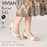 グリッタートゥ切り替えデザインサテンレースパンプス | VIVIAN COLLECTION | 詳細画像1