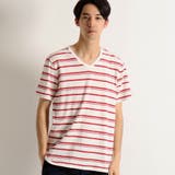 レッド | WEGO/リネン混ランダムボーダーTシャツ | WEGO【MEN】