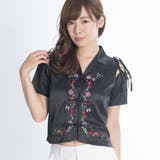 ブラック | リボンショルダー刺繍カンフーSH | WEGO【WOMEN】