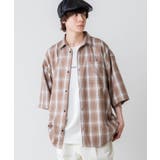 ブラウンチェック1 | レトロチェックBIGシャツ(5分袖) | WEGO【MEN】