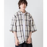 ベージュチェック1 | レトロチェックBIGシャツ(5分袖) | WEGO【MEN】