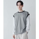 ブラックチェック1 | レイヤード ジャガードベストLSTee メンズ | WEGO【MEN】