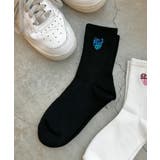 ブラック | ハートロゴ刺繍ソックスレディース 韓国 韓国ファッション | WEGO【WOMEN】